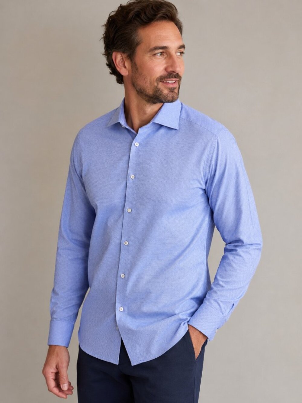 Sean John Men’s Tailored Fit Dress Shirt Blue White Textured 34/35
